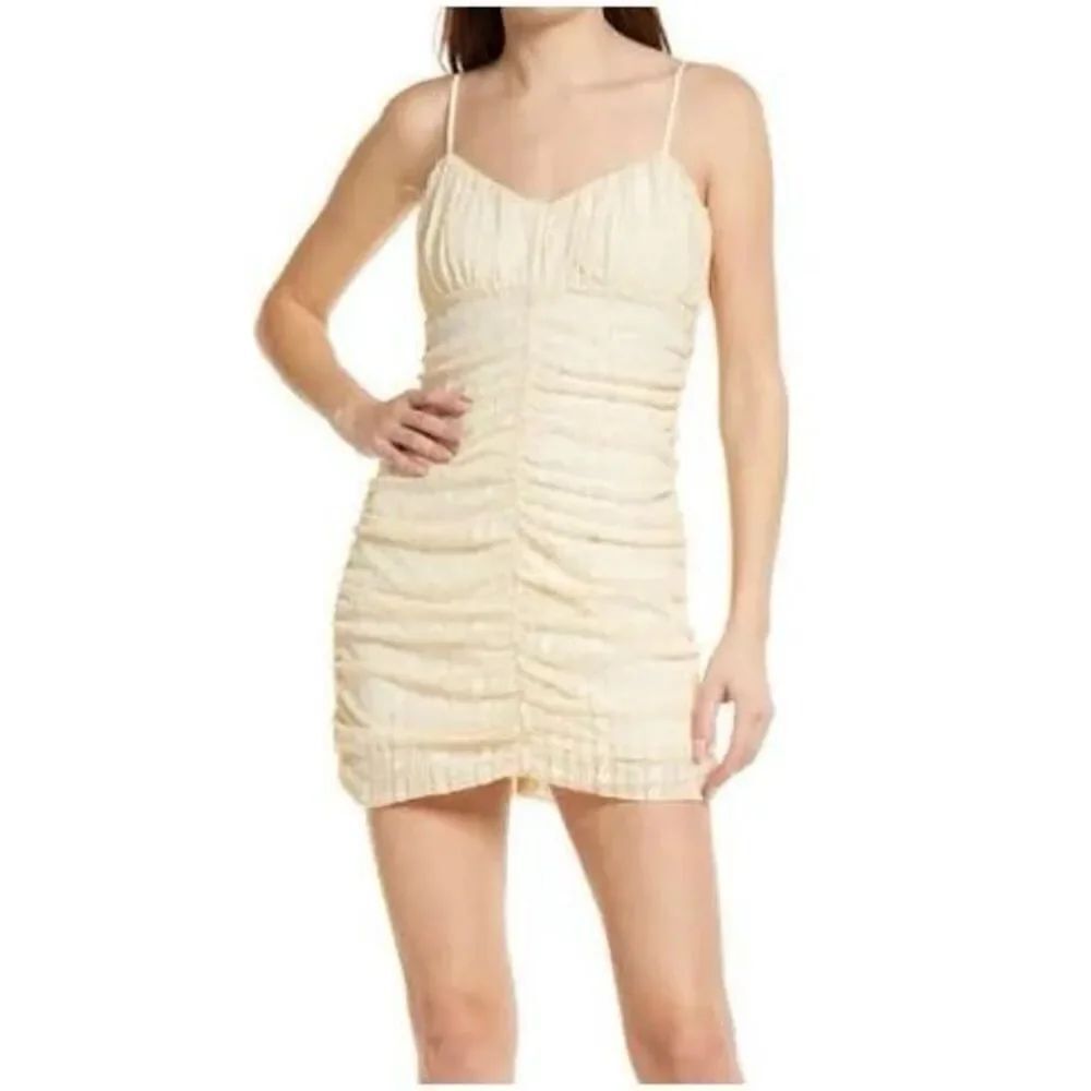 Charles Henry Ruched Lace Sleeveless Minidress size L cream color